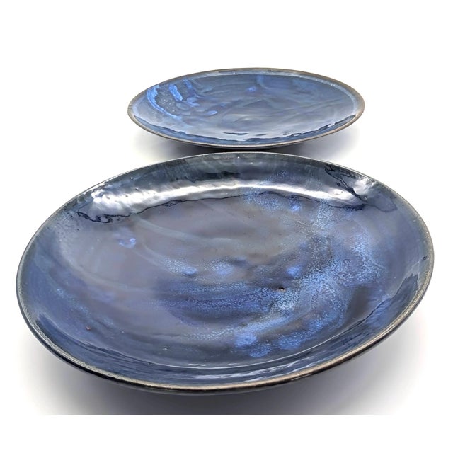 1970s Vintage Wheel Thrown Studio Pottery Glazed Stoneware Plates, a Pair For Sale - Image 5 of 12