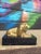 Vintage petite brass lion. Stylized brass on marble base. Slightly tarnished, could be brighter with shining