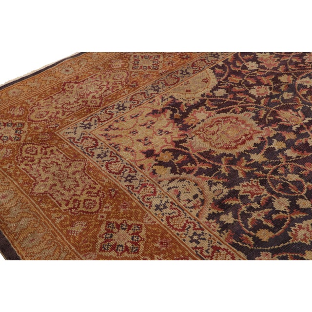 1910s Antique Axminster Rug, Hand-Knotted Wool, Floral Design, Beige Orange and Blue For Sale - Image 5 of 7