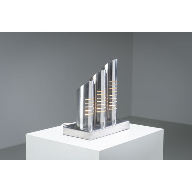 Silver Triple Column Table Lamp in Stainless Steel attributed to Goffredo Reggiani, 1960s For Sale - Image 8 of 18