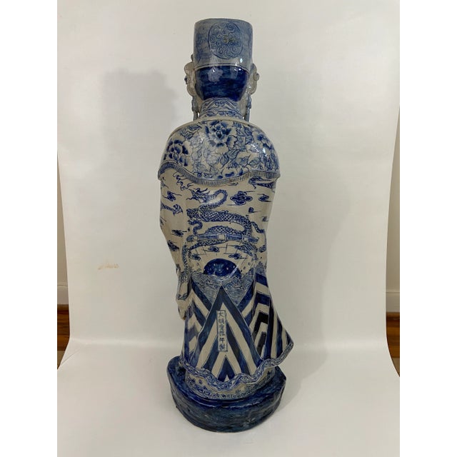 Ceramic Large Blue and White Immortal Statue For Sale - Image 7 of 12