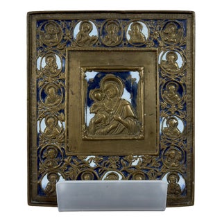 19th Century Madonna and Child in Brass and Polychrome Enamels For Sale