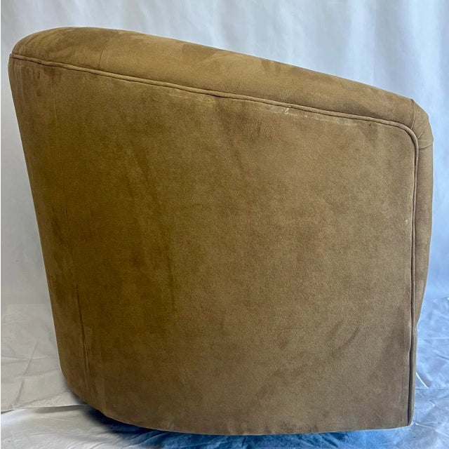 Late 20th Century Upholstered Swivel Barrel Chair For Sale In Los Angeles - Image 6 of 9