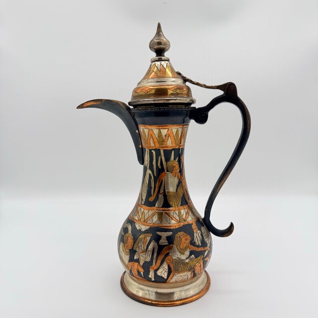 Vintage Hand-Etched Mixed Metal Ewer With Figural Decoration For Sale - Image 10 of 10