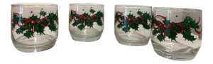 Vintage Holiday Lowball Glasses - a Set of 4