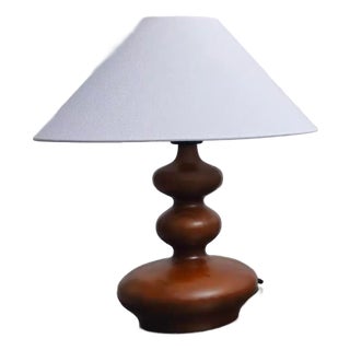 Walnut Wood Minimalist Cloth-Shaded Table Lamp For Sale