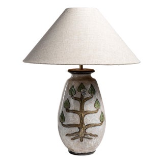 1970s Traditional Rich Painted Brown Hand-Painted Ceramic Table Lamp For Sale