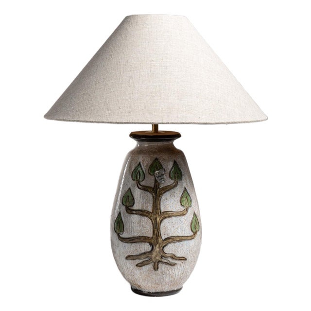 1970s Traditional Rich Painted Brown Hand-Painted Ceramic Table Lamp For Sale