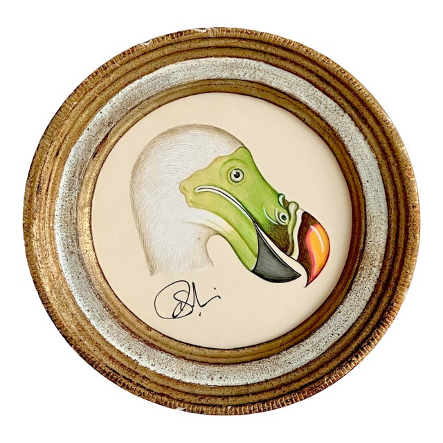 Original Hand-Painted Miniature Painting of a Bird, Framed For Sale