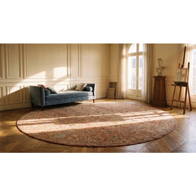 Textile 1880s Salmon Floral Antique English Round Axminster Rug 15'6" X 17' Handknotted Wool Carpet For Sale - Image 7 of 9