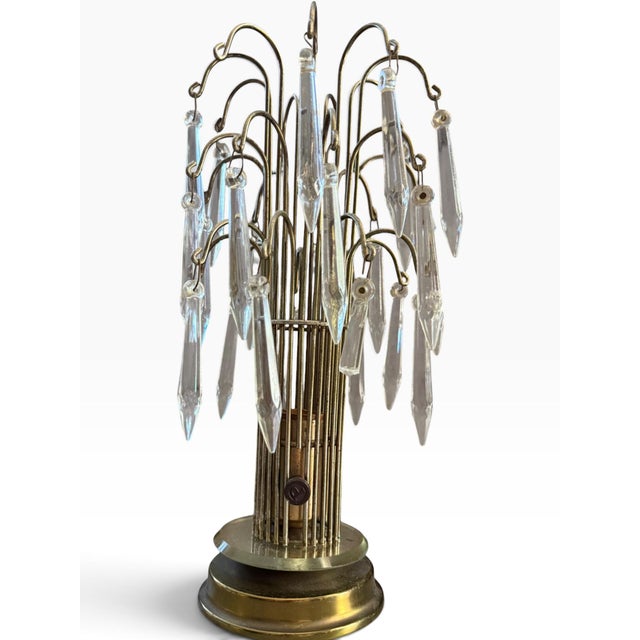 Vintage Hollywood Regency Crystal Prism Waterfall Table Lamp | Brass & Faceted Glass For Sale - Image 4 of 6