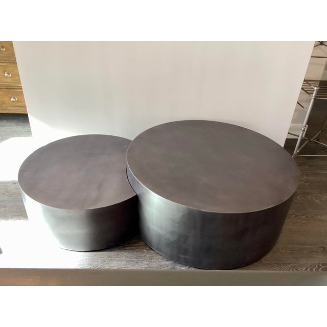 Steel Nesting Drum Coffee Tables, Gunmetal For Sale - Image 12 of 12