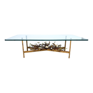 Hollywood Regency Style Italian Glass Top Tole Base Coffee Table