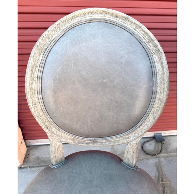 Contemporary Pair of Restoration Hardware French Contemporary Round Leather Bar Stools For Sale - Image 3 of 8