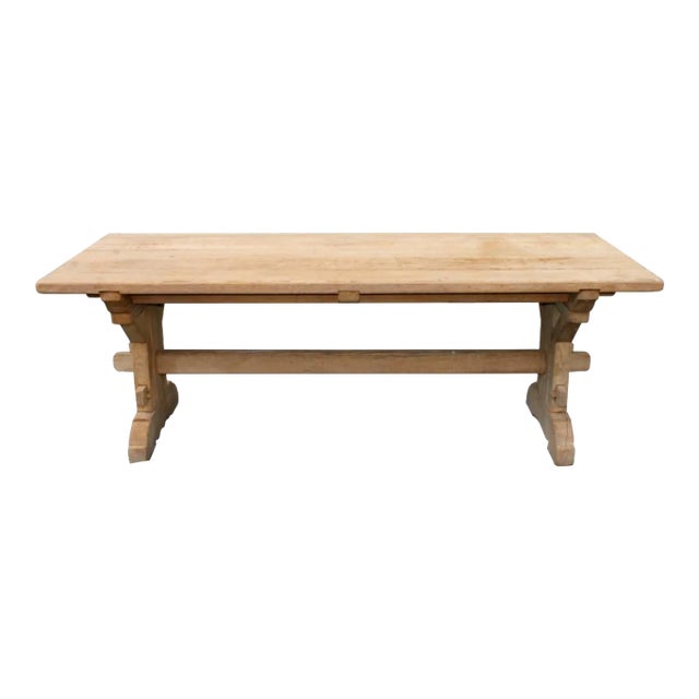 Early 20th Century French Bleached Oak Farmhouse Trestle Dining Table For Sale