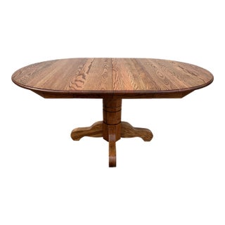 Antique Oak Farmhouse Pedestal Extension Dining Table- Newly Restored For Sale