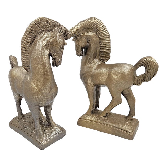 Jaru Ceramic Greek Revival Roman Stallion Horse Sculptures 1970s - Set of 2 For Sale