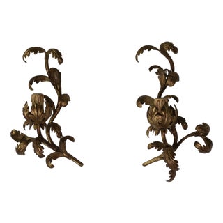 Vintage Floral Wall Sconces in Gilt Steel, 1960s, Set of 2 For Sale