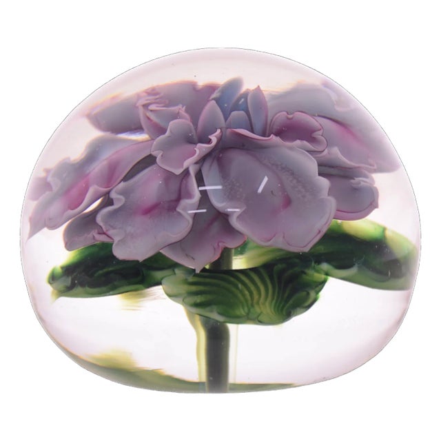 Signed Lundberg Studio Art Glass Floral Paperweight For Sale