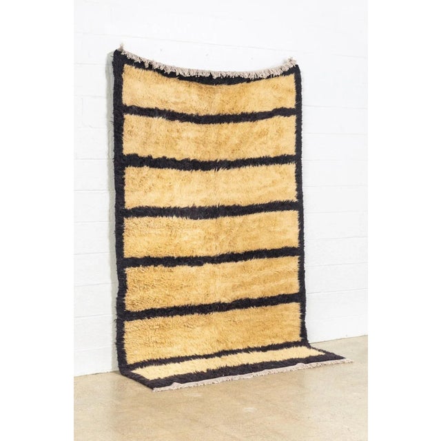 Tribal Vintage Handmade Turkish Tulu Beige and Brown Black Striped Wool Tribal Shag Floor Rug, 5’ X 8’ For Sale - Image 3 of 10