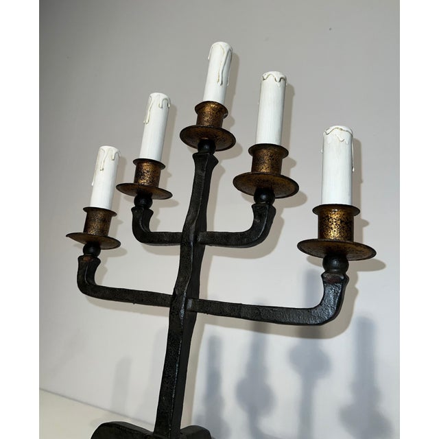 Pair of 1940s 5-Arm Wrought Iron Candelabras For Sale - Image 9 of 12