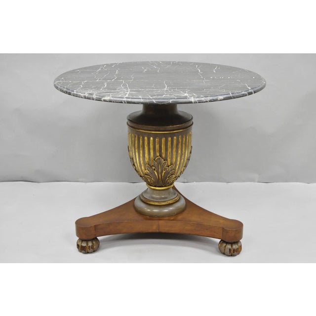 Vintage Italian Neoclassical Style Oversized Carved Wood Urn Form Pedestal Base Round Marble Top Side Tables - a Pair....