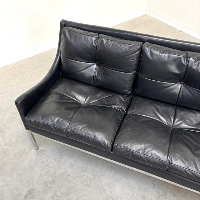 Textile Mid-Century Bauhaus Style Leather 3-Seater Sofa by Roland Rainer, 1960s For Sale - Image 7 of 15