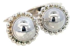 1990s Pair of George Jensen Estate Round Beaded Mens Cufflinks Silver