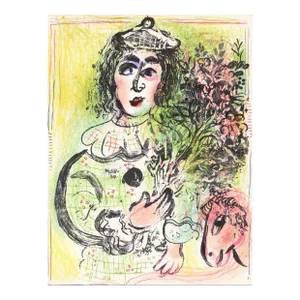 1963 Chagall Original Lithograph the Clown With Flowers