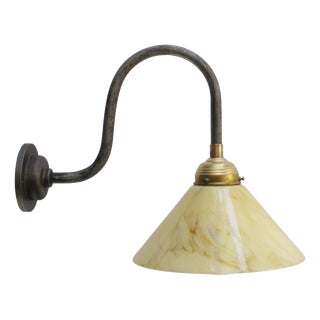 Iron Sconce with Yellow Marble Glass Shade For Sale
