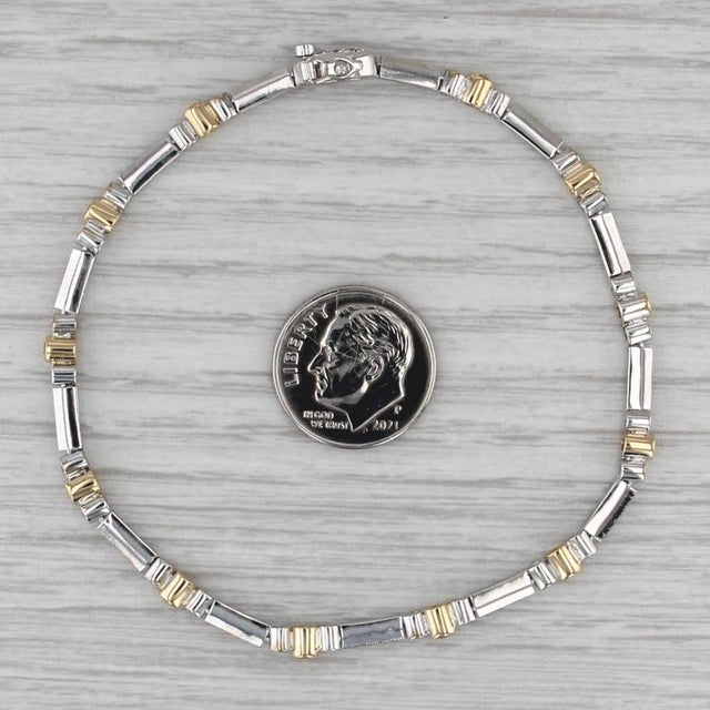 0.68ctw White Yellow Diamond Bracelet 18k White Yellow Gold 7.5" Bar Chain For Sale In Greensboro - Image 6 of 7