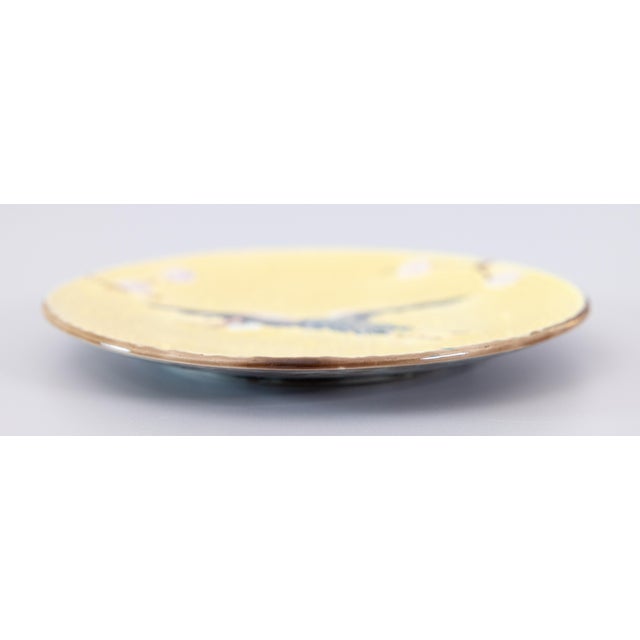 Late 19th Century 19th Century English Joseph Holdcroft Yellow Majolica Flying Crane Plate For Sale - Image 5 of 9