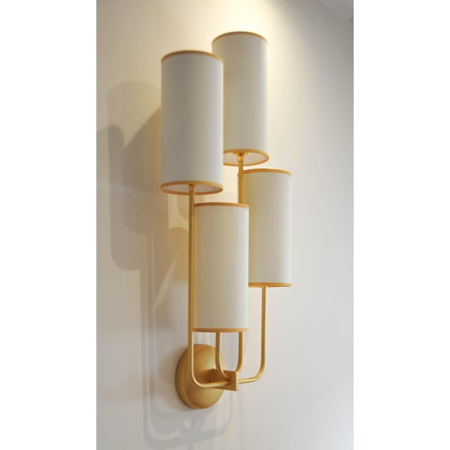 Wall Light Elevation 4 Patinated Gold and Fabric Lampshades by Aymeric Lefort For Sale - Image 16 of 18