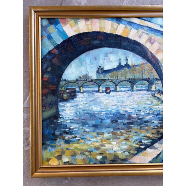 1970s Vintage 1975 Paris School Impressionist Oil Painting of the Seine, Signed For Sale - Image 5 of 9