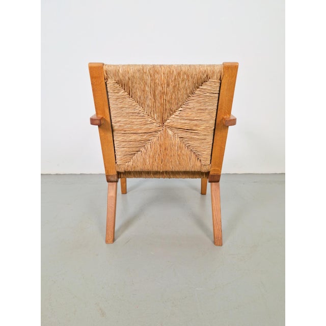 Brown Dutch Modernist Brutalist Wooden Armchair with Rush Seat, 1940s For Sale - Image 8 of 12