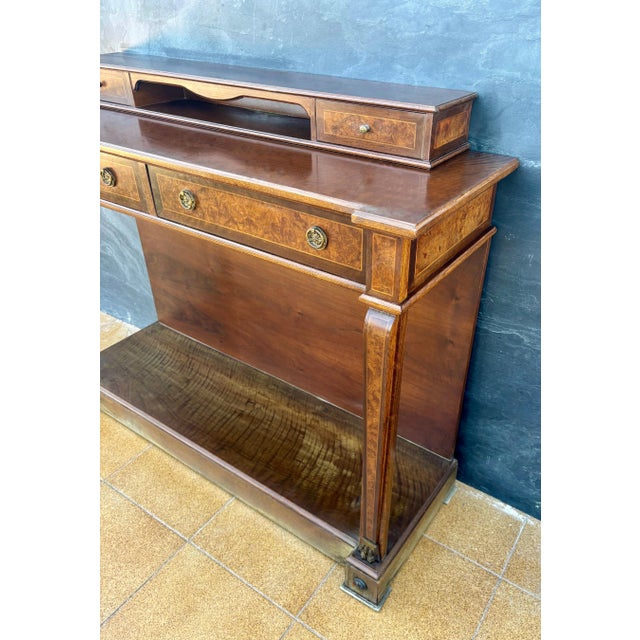 1960s 1960s Elegant Empire Style Console with Burlwood Veneer and Bronze Details For Sale - Image 5 of 12