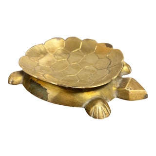Vintage English Brass Turtle Trinket Dish For Sale