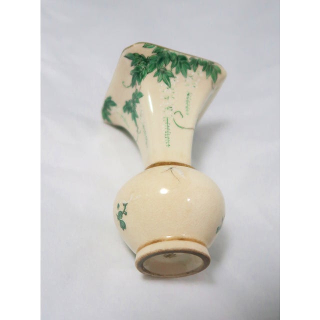 Late 19th Century Japanese Satsuma Miniature Vase With Green Leaves and Branches, and Beautiful Flowers in Relief in White For Sale - Image 18 of 18
