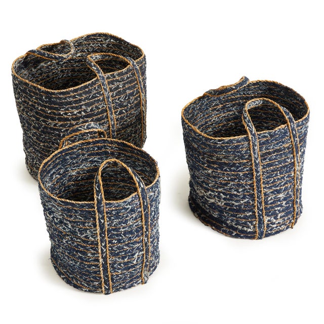 Made from recycled denim in the deepest of blue hues, this set of oval baskets don, t just add storage, they also add a...