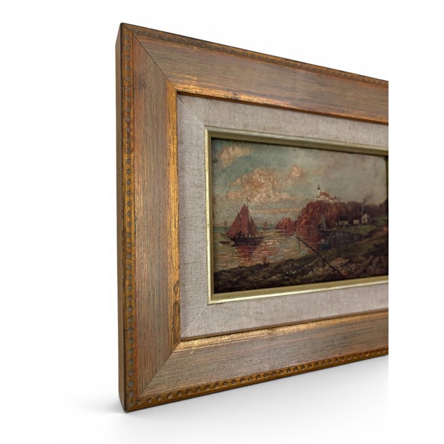 Capture the timeless charm of the European coast with this original vintage oil painting signed "G. Glas," depicting a...