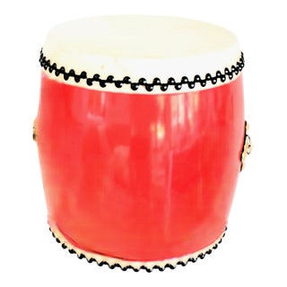 Chinoiserie Okinawa Red Eisa Odaiko Drum Artifact For Sale