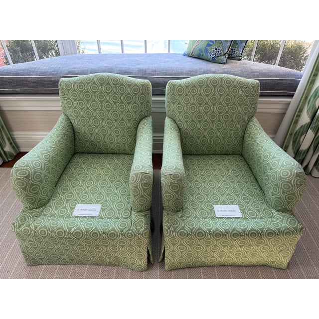 2020s Pair of O.Henry House Hanover Club Chairs Cover in Raoul Textiles Coverlet Caper For Sale - Image 5 of 14