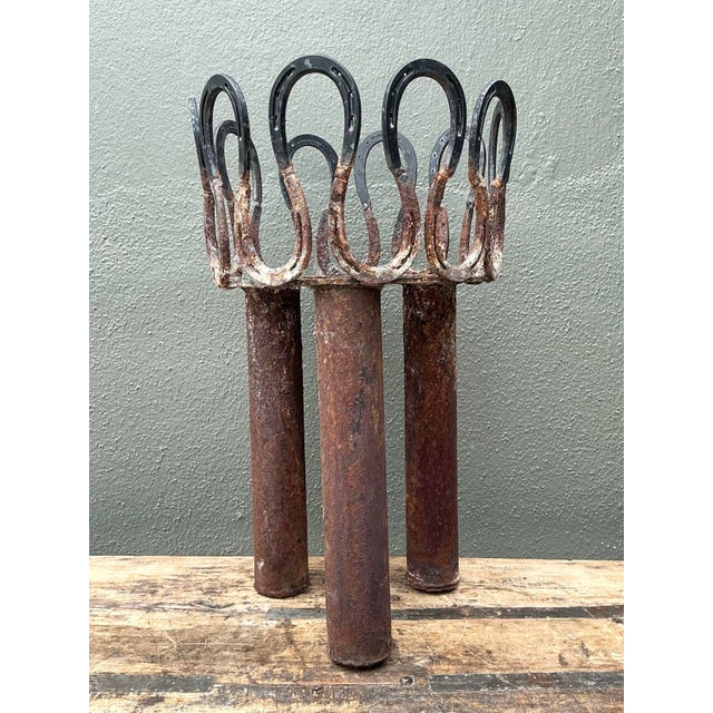 Vintage Rusty Horseshoe Tall Plant Stand For Sale - Image 10 of 12