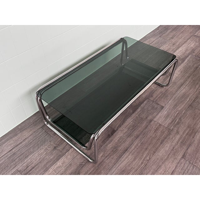 Italian Coffee Table in Chromed Steel and Smoked Glass, 1970s For Sale - Image 6 of 11