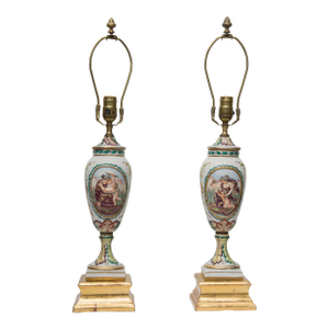 19th Century Pair of Italian Porcelain Capodimonte Vases as Table Lamps