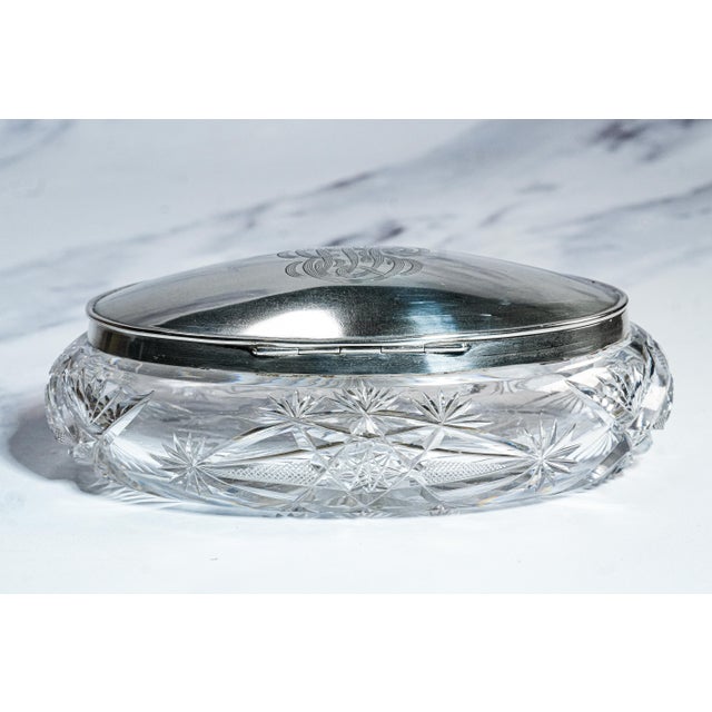 Stunning Crystal Sterling Silver Antique Jewelry Dresser Vanity Box For Sale - Image 13 of 18
