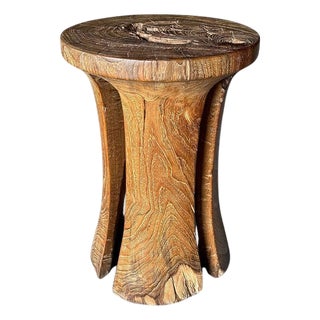 Andrianna Shamaris Sculptural Teak Wood Side Table or Pedestal For Sale