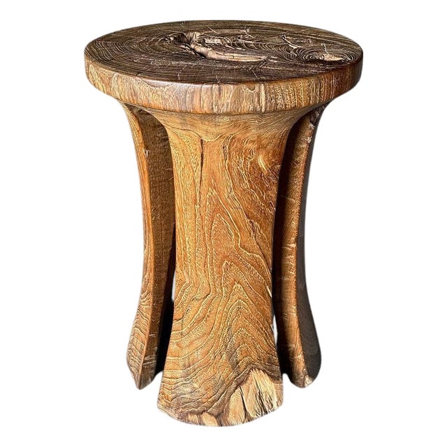 Andrianna Shamaris Sculptural Teak Wood Side Table or Pedestal For Sale