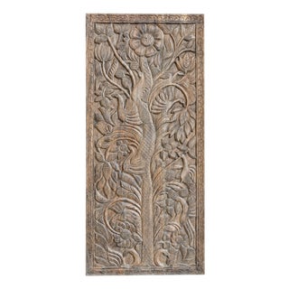 Hand-Carved Wooden Tree of Life Wall Panel | Rustic Modern Organic Folk Art Sculpture 84x36 For Sale