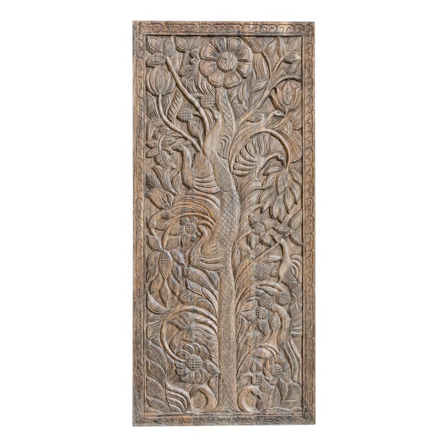 Hand-Carved Wooden Tree of Life Wall Panel | Rustic Modern Organic Folk Art Sculpture 84x36 For Sale